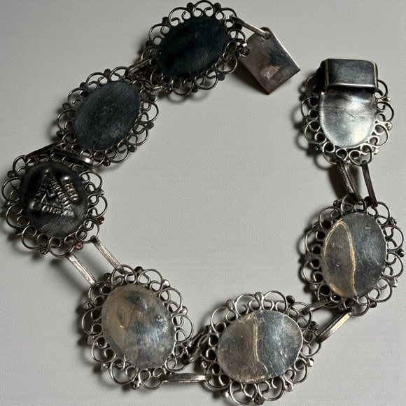 Vintage Mexico ALC Guadalajara Sterling Silver Cameo Intaglio Bracelet with onyx - Picture 5 of 6
